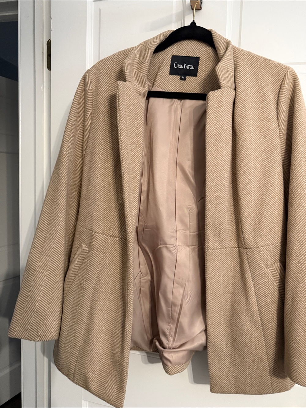 Chouyatou Women's Tan Herringbone Blazer Jacket